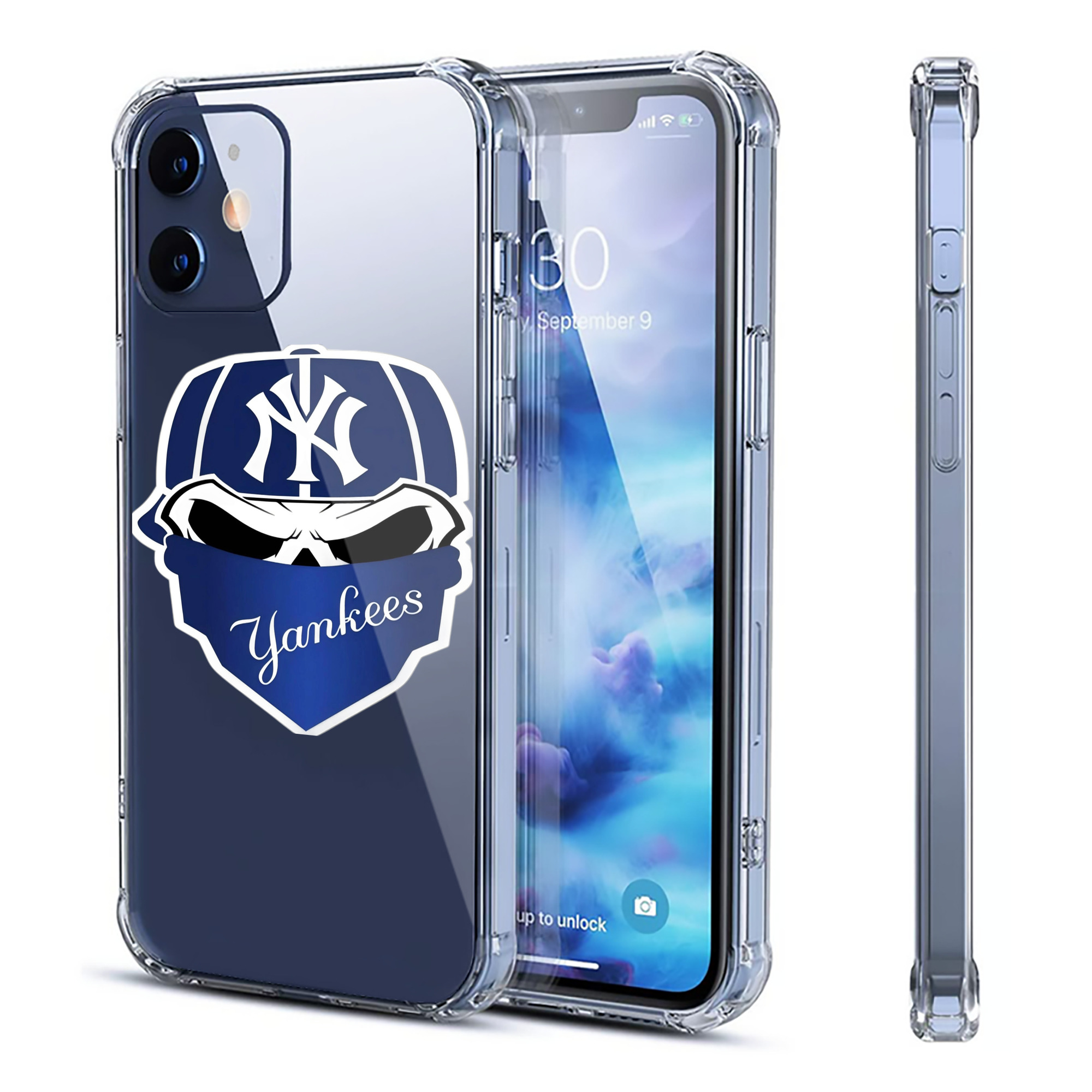 New York Yankees Skull Clear IPhone 12 Case – Soft TPU With UV Print – Enhanced Drop Protection, Precise Fit, Anti-Fingerprint, Customizable Design, Scratch-Resistant, Yellow-Resistant